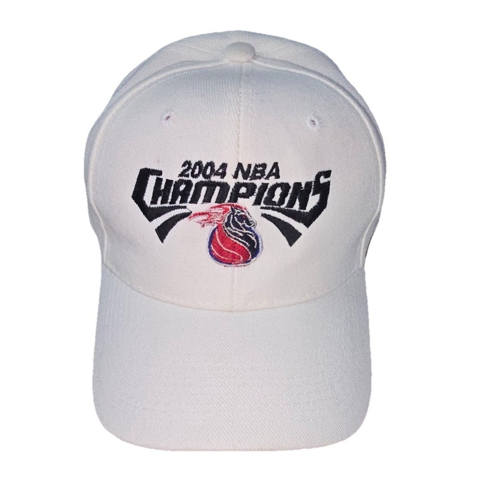 Vtg 2004‎ Detroit Pistons NBA Champions Hat Cap White Adjustable